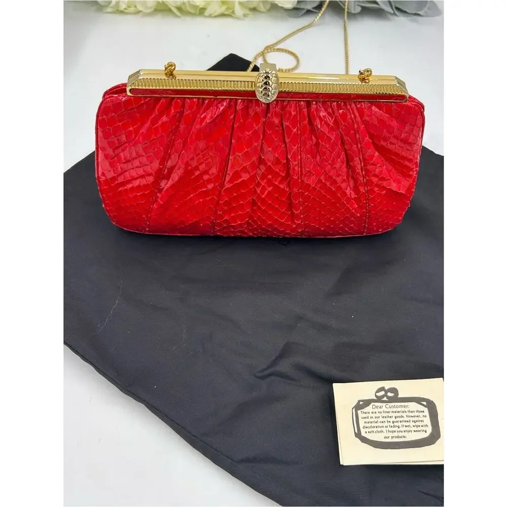 Women's Judith Leiber Red snakeskin evening Bag made in Italy. PRISTINE